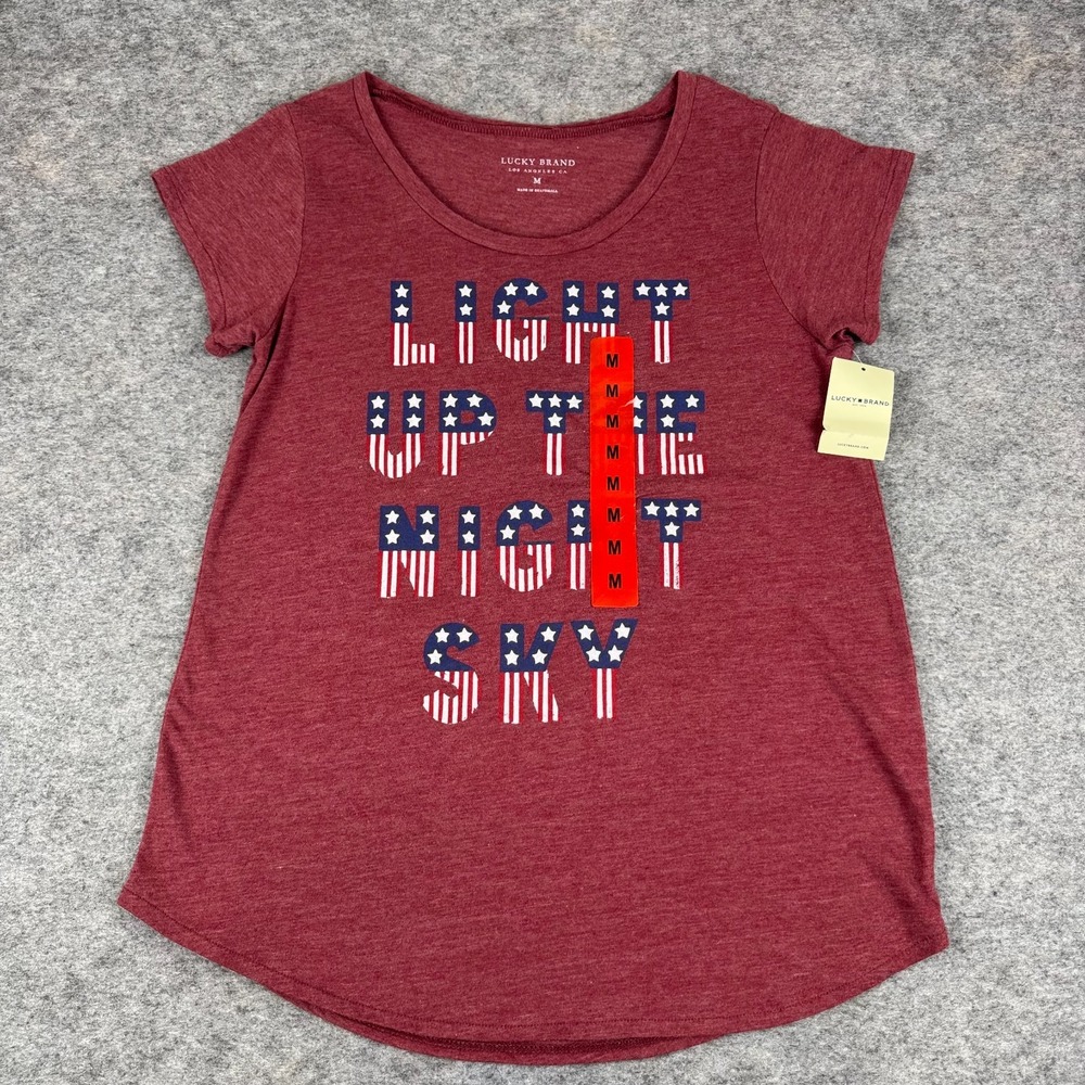 Lucky Brand Light Up The Night Sky T-Shirt Red Womens Medium M